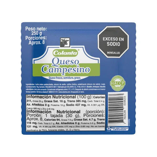 QUESO CAMPESINO COLANTA X250G