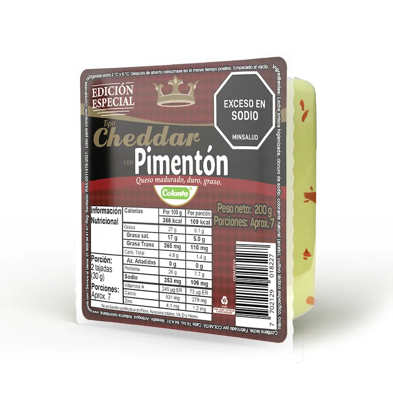QUESO CHEDDAR CON PIMENTON BLOQUE X 200G