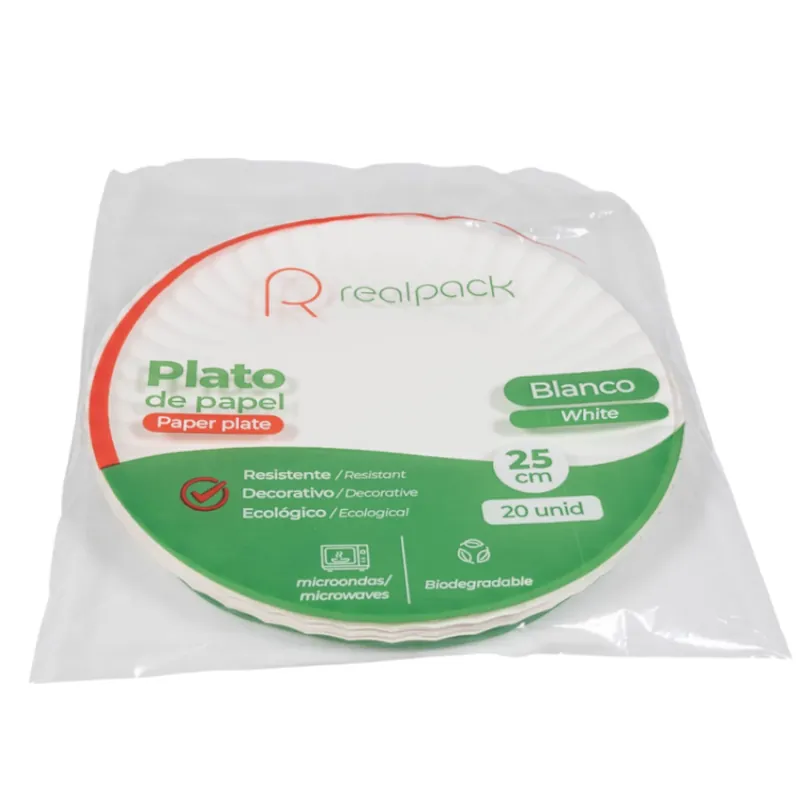 PLATO DE PAPEL GDE BC 25 CM X 20 UNID